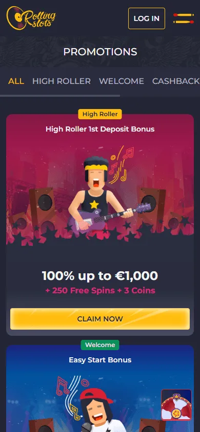 Rolling 22 Casino mobile promotions area