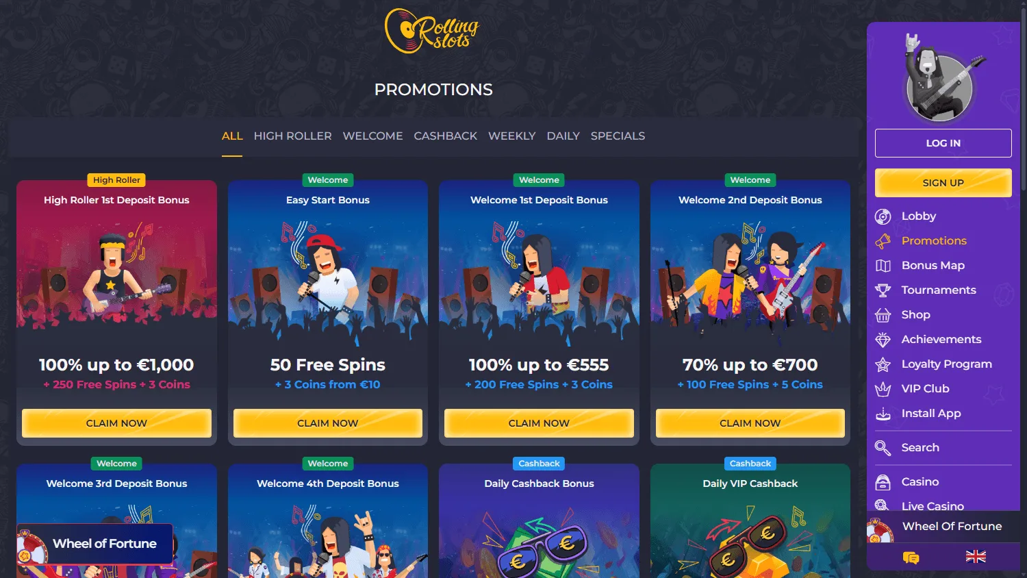 Rolling 22 Casino desktop promotions area